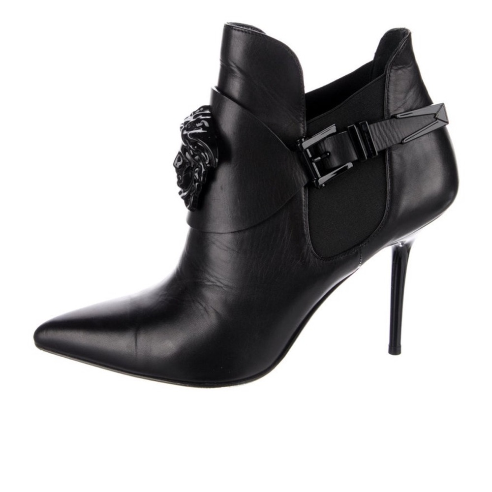 NEW IN BOX Versace Black Heeled Booties with Medusa Insignia